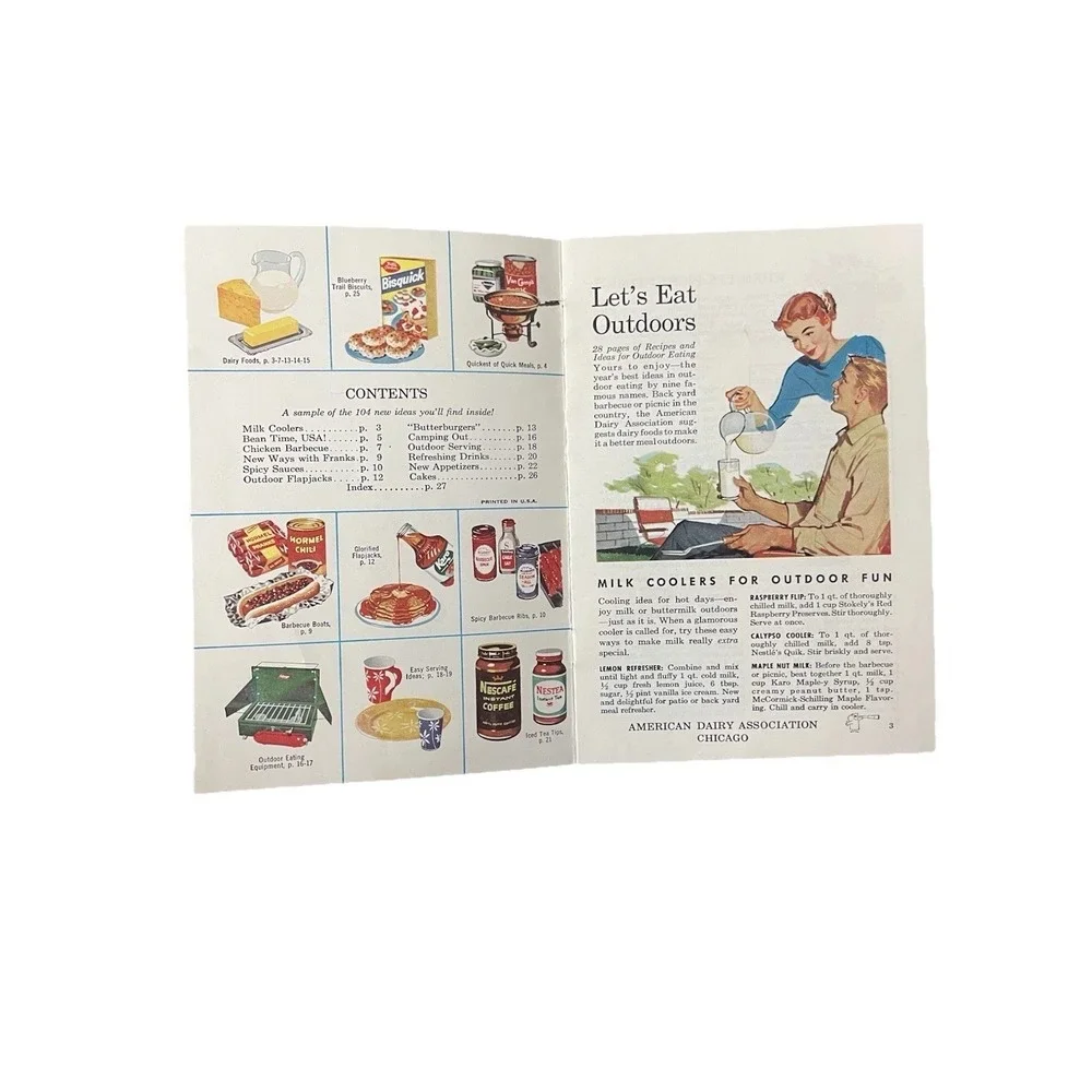 Let's Eat Outdoors Recipies 1950s Pamphlet American‎ Dairy Association.